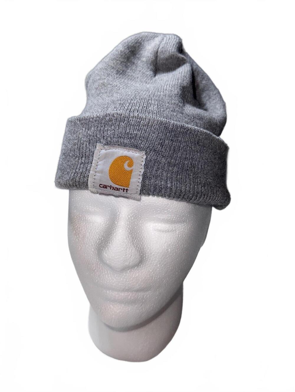 Carhartt Gray Knit Beanie Hat with Logo Patch